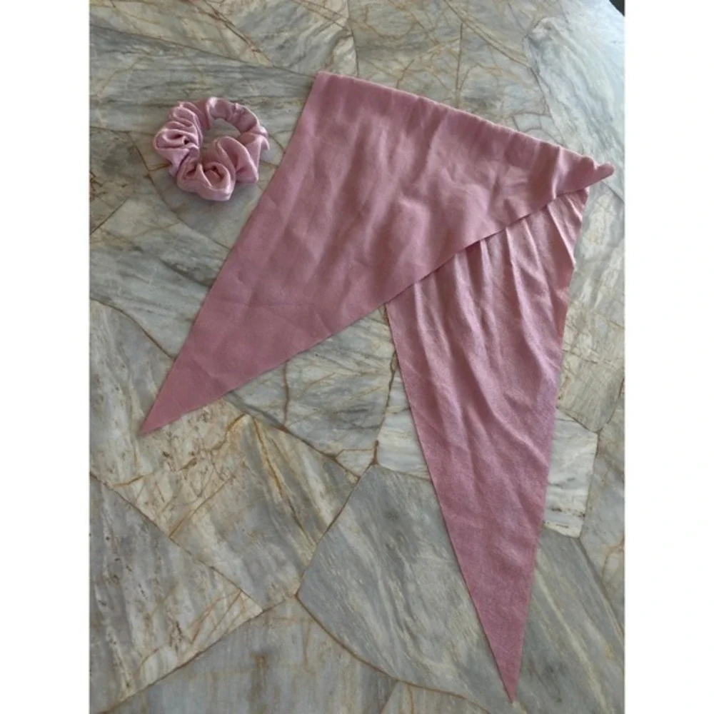 Pink Shimmer Hair Scarf and Matching Scrunchie‎ Set Dusty Rose Silky Accessory